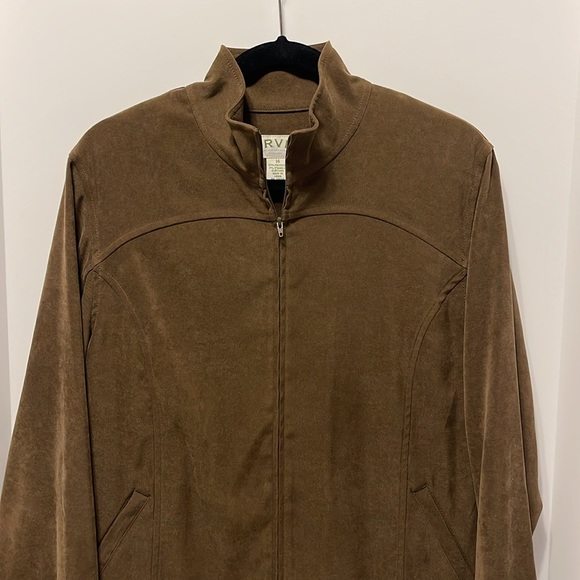 ORVIS Faux Suede Full Zip Up Jacket Women’s Size 14 Brown Cinch Hem Outdoor - Picture 3 of 9